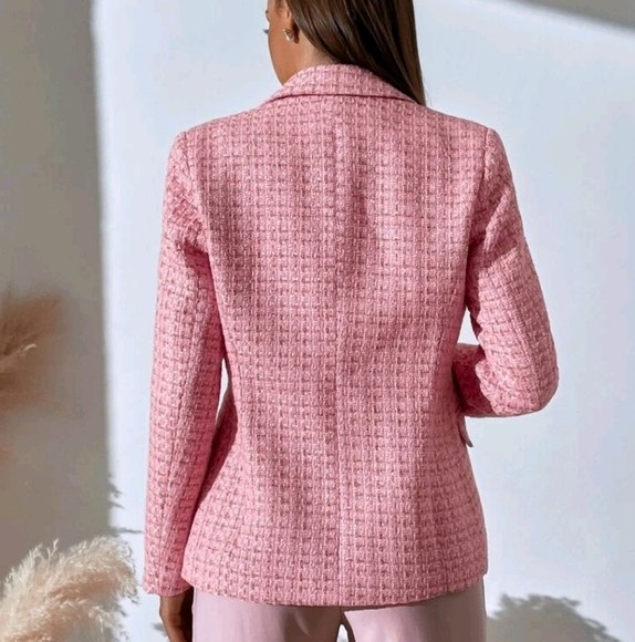 Plaid Print Double Breasted Blazer Workwear  - Picture 2 of 4